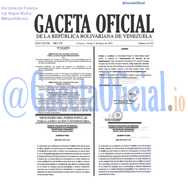 Gaceta Oficial 42122 del 7 mayo 2021 Gaceta Oficial 42122 del 7 mayo 2021