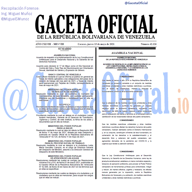 Gaceta Oficial 42126 del 13 mayo 2021