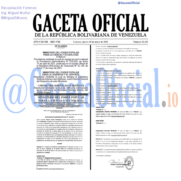 Gaceta Oficial 42131 del 20 mayo 2021 Gaceta Oficial 42131 del 20 mayo 2021