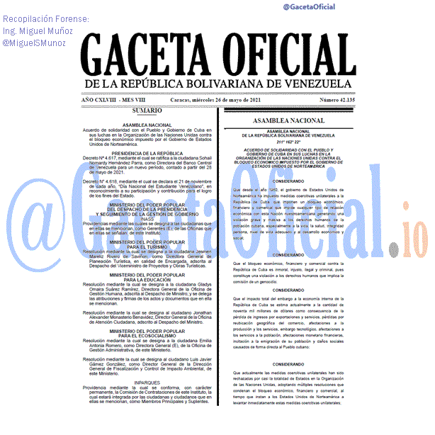 Gaceta Oficial 42135 del 26 mayo 2021