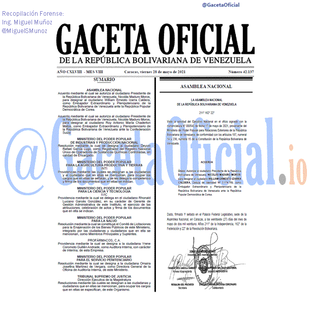 Gaceta Oficial 42137 del 28 mayo 2021 Gaceta Oficial 42137 del 28 mayo 2021
