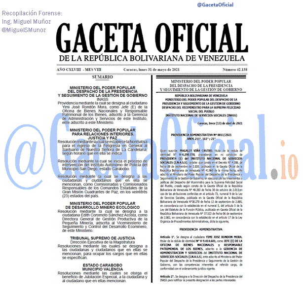 Gaceta Oficial 42138 del 31 mayo 2021 Gaceta Oficial 42138 del 20 mayo 2021