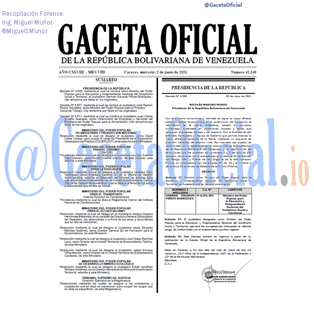 Gaceta Oficial 42140 del 2 junio 2021 Gaceta Oficial 42140 del 2 junio 2021