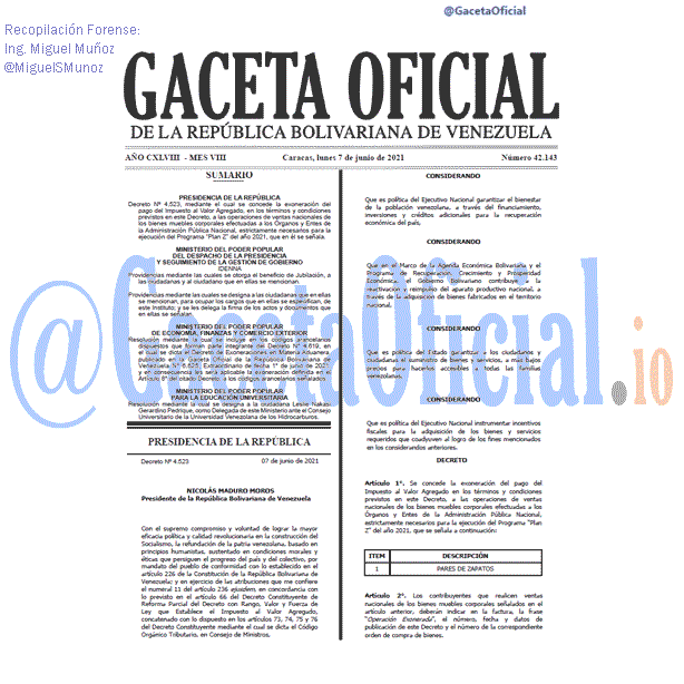 Gaceta Oficial 42143 del 7 junio 2021