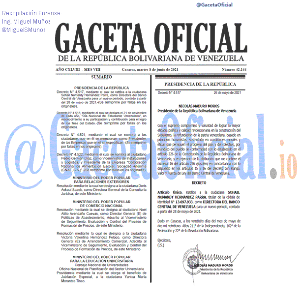Gaceta Oficial 42144 del 8 junio 2021