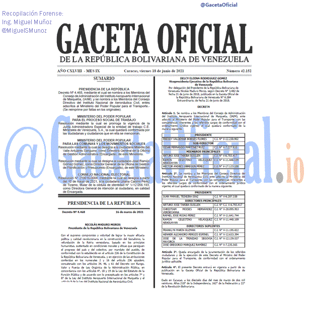Gaceta Oficial 42152 del 18 junio 2021