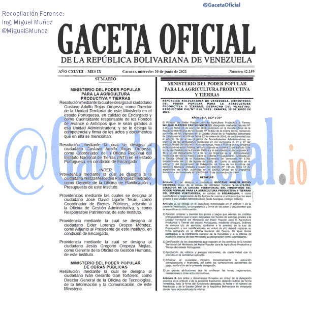 Gaceta Oficial 42159 del 30 junio 2021