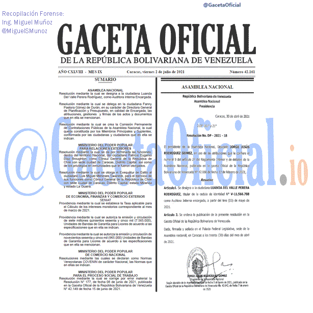 Gaceta Oficial 42161 del 02 julio 2021 Gaceta Oficial 42161 del 02 julio 2021