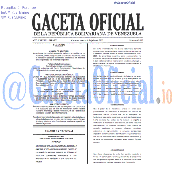 Gaceta Oficial 42162 del 06 julio 2021