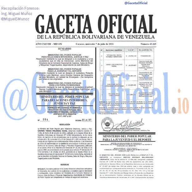Gaceta Oficial 42163 del 07 julio 2021 Gaceta Oficial 42163 del 07 julio 2021