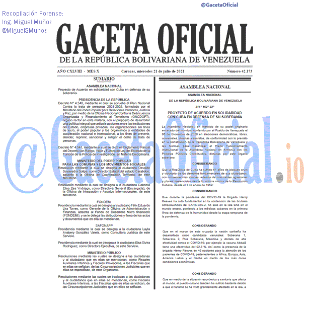 Gaceta Oficial 42173 del 21 julio 2021