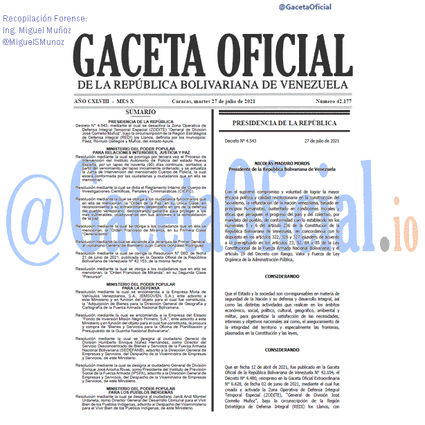 Gaceta Oficial 42177 del 27 julio 2021