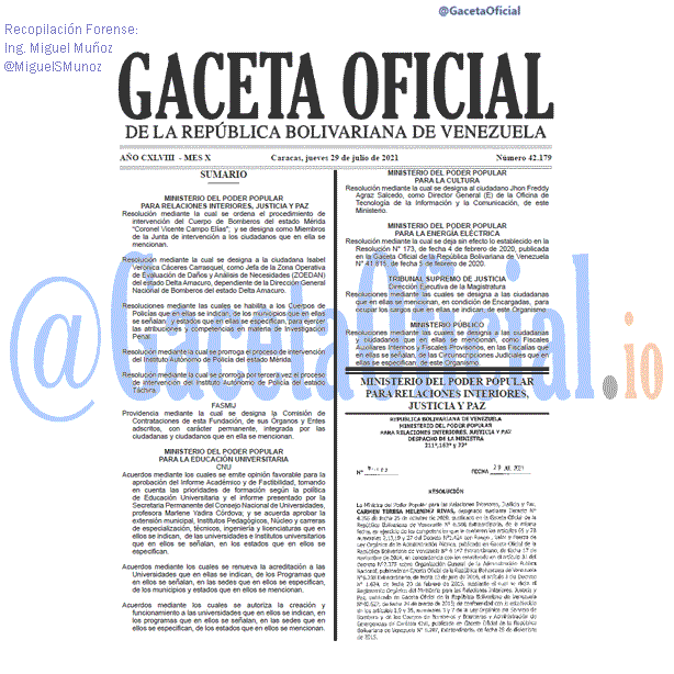 Gaceta Oficial 42179 del 29 julio 2021 Gaceta Oficial 42179 del 29 julio 2021