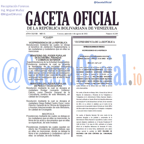 Gaceta Oficial 42183 del 4 agosto 2021