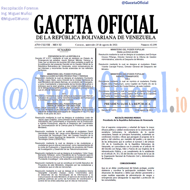 Gaceta Oficial 42198 del 25 agosto 2021 Gaceta Oficial 42198 del 25 agosto 2021