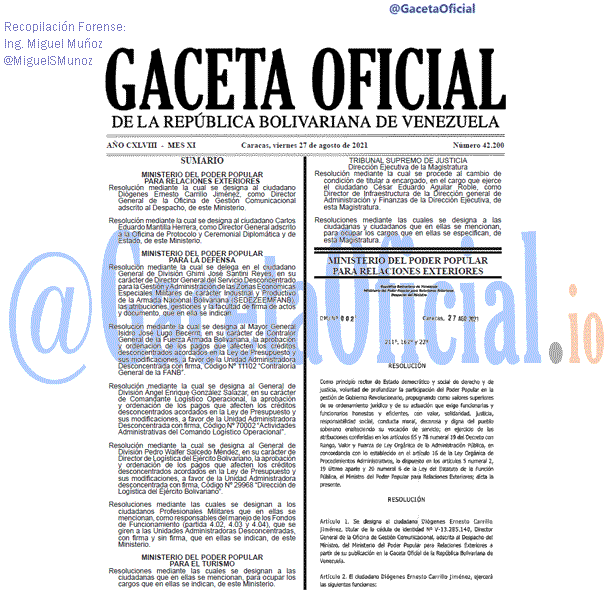 Gaceta Oficial 42200 del 27 agosto 2021