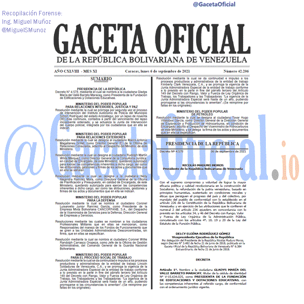 Gaceta Oficial 42206 del 6 septiembre 2021 Gaceta Oficial 42206 del 6 septiembre 2021