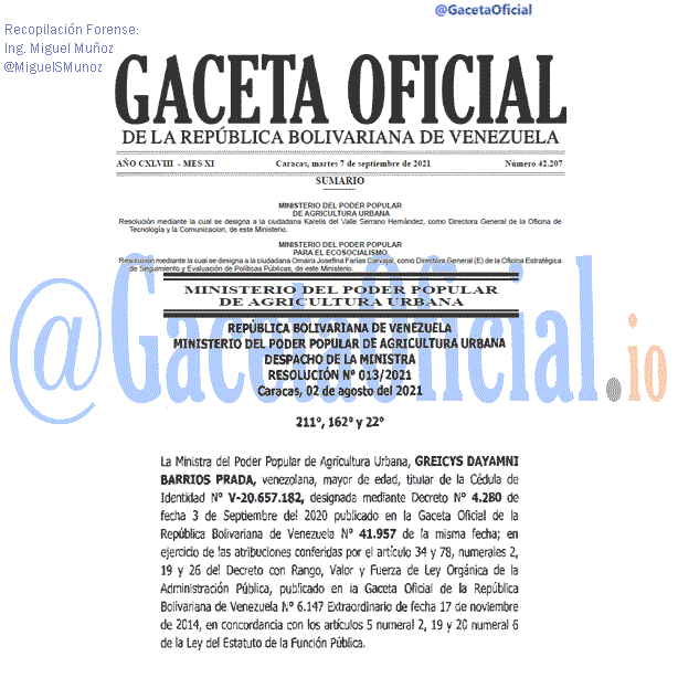 Gaceta Oficial 42207 del 7 septiembre 2021