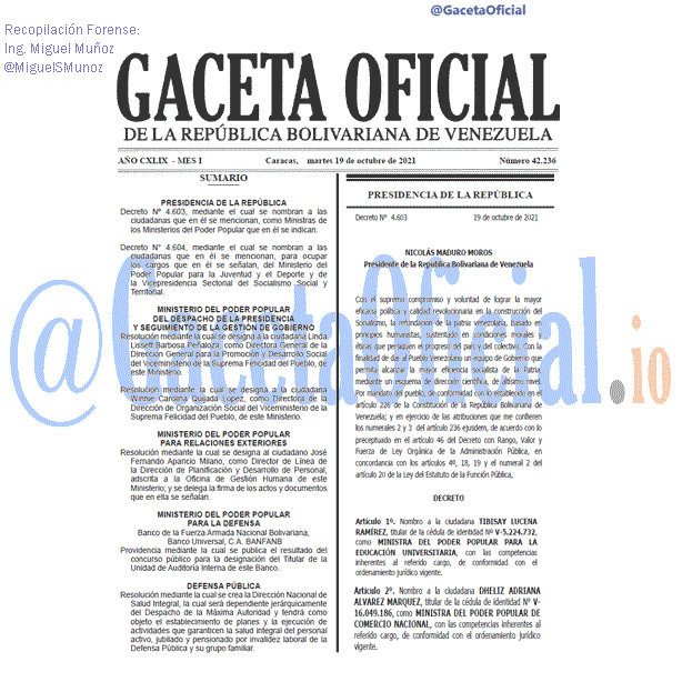 Gaceta Oficial 42236 del 19 octubre 2021 Gaceta Oficial 42236 del 19 octubre 2021