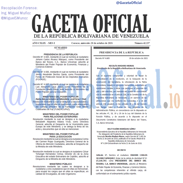 Gaceta Oficial 42237 del 20 octubre 2021 Gaceta Oficial 42237 del 20 octubre 2021