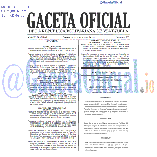Gaceta Oficial 42238 del 21 octubre 2021 Gaceta Oficial 42238 del 21 octubre 2021