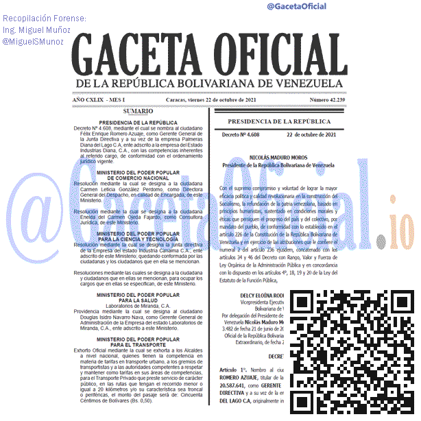 Gaceta Oficial 42239 del 22 octubre 2021 Gaceta Oficial 42239 del 22 octubre 2021