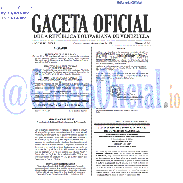 Gaceta Oficial 42241 del 26 octubre 2021
