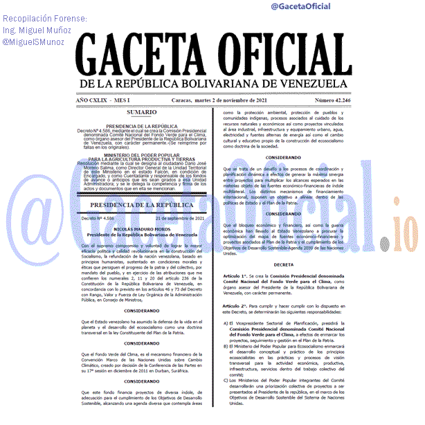 Gaceta Oficial 42246 del 02 noviembre 2021 Gaceta Oficial 42246 del 02 noviembre 2021