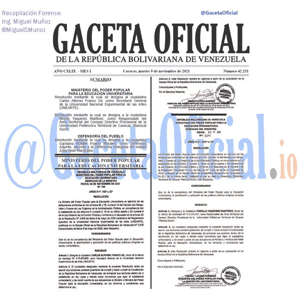 Gaceta Oficial 42251 del 09 noviembre 2021