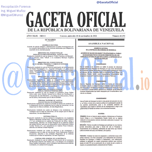 Gaceta Oficial 42252 del 10 noviembre 2021