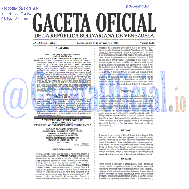 Gaceta Oficial 42255 del 15 noviembre 2021 Gaceta Oficial 42255 del 15 noviembre 2021