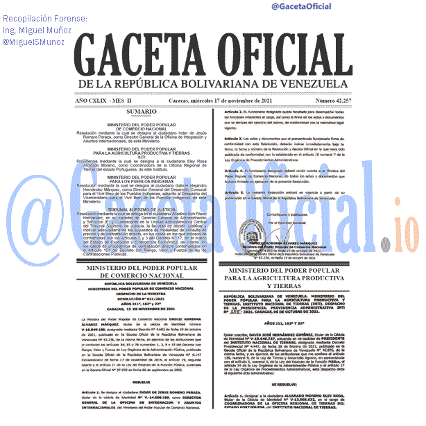 Gaceta Oficial 42257 del 17 noviembre 2021 Gaceta Oficial 42257 del 17 noviembre 2021