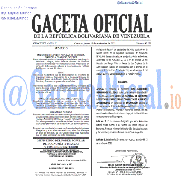 Gaceta Oficial 42258 del 18 noviembre 2021 Gaceta Oficial 42258 del 18 noviembre 2021