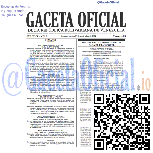 Gaceta Oficial 42261 del 23 noviembre 2021