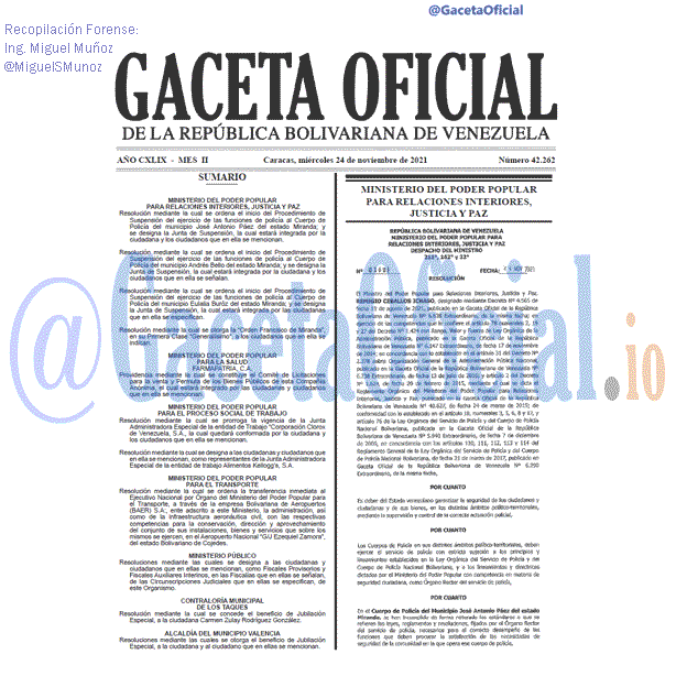 Gaceta Oficial 42262 del 24 noviembre 2021 Gaceta Oficial 42262 del 24 noviembre 2021