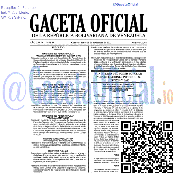 Gaceta Oficial 42265 del 29 noviembre 2021