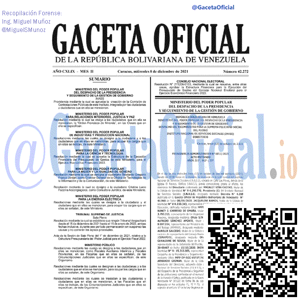 Gaceta Oficial 42272 del 8 diciembre 2021