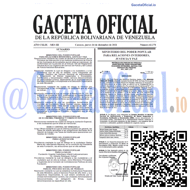 Gaceta Oficial de Venezuela #42278 del jueves 16 diciembre 2021 Gaceta Oficial 42278 del 16 diciembre 2021