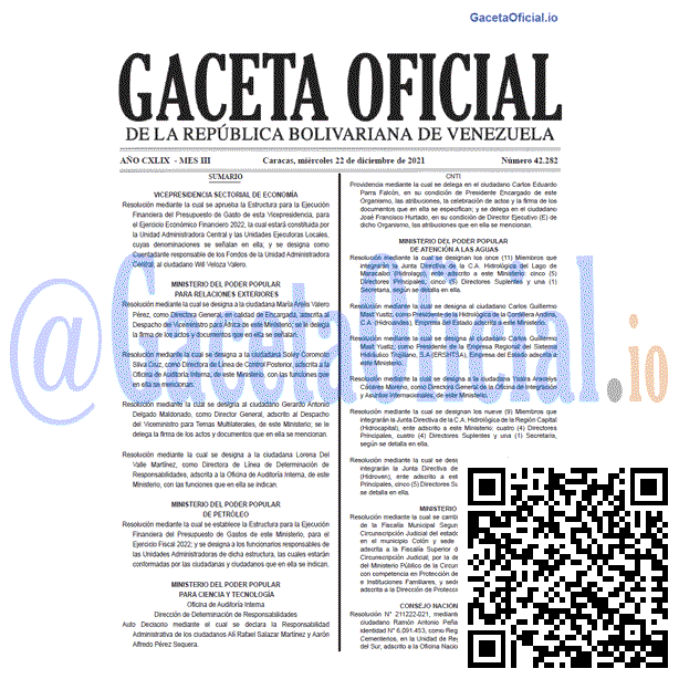 Gaceta Oficial 42282 del 22 diciembre 2021 Gaceta Oficial 42282 del 22 diciembre 2021