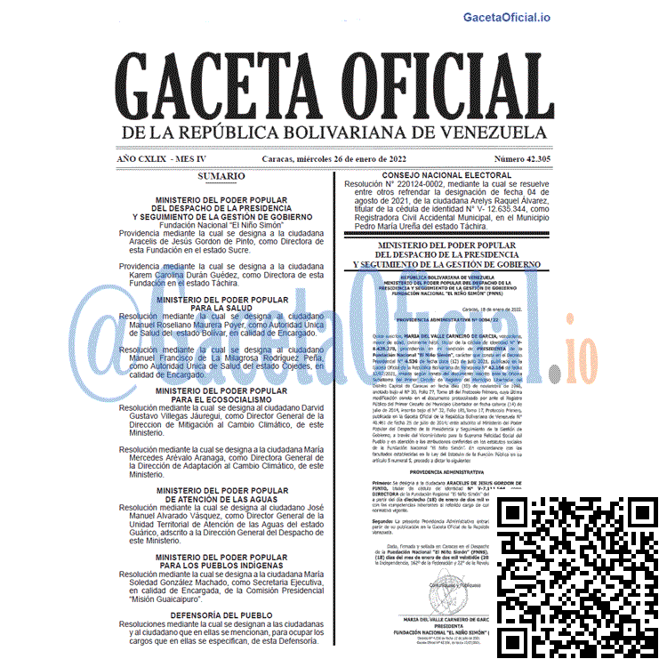 Gaceta Oficial 42305 del 26 enero 2022