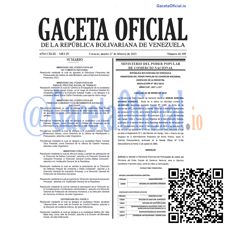 Gaceta Oficial 42309 del 2 febrero 2022