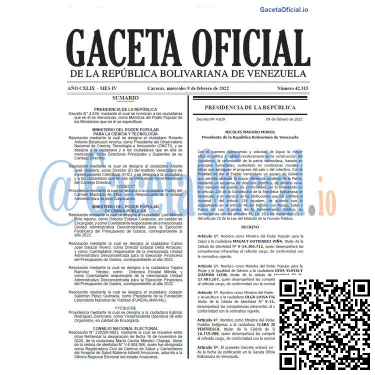 Gaceta Oficial 42315 del 9 febrero 2022 Gaceta Oficial 42315 del 9 febrero 2022