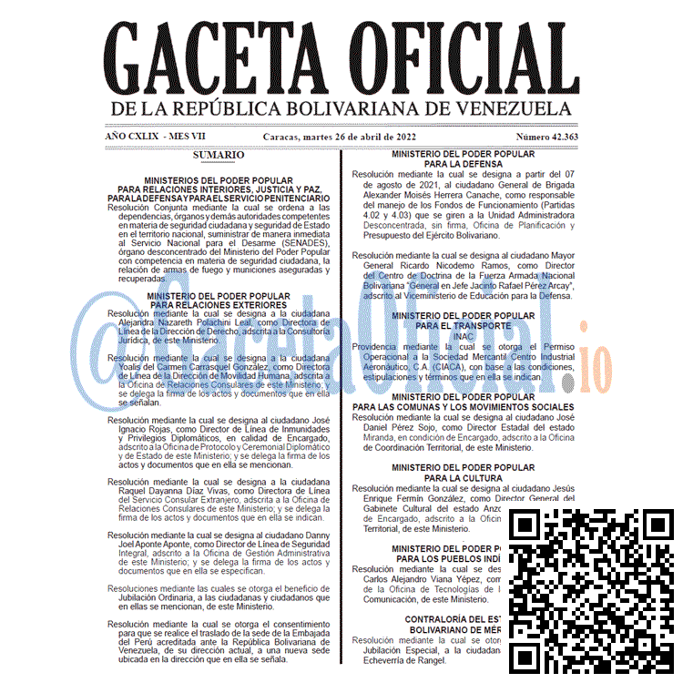 Venezuela Gaceta Oficial 42363 del 26 abril 2022