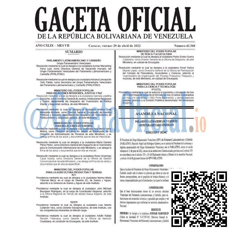 Venezuela Gaceta Oficial 42366 del 29 abril 2022