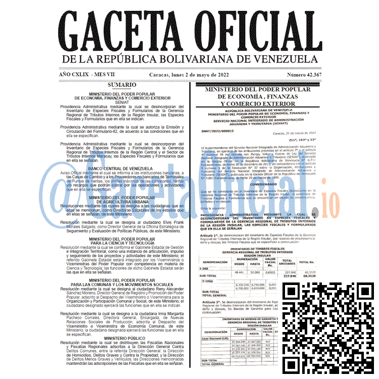 Venezuela Gaceta Oficial 42367 del 2 mayo 2022