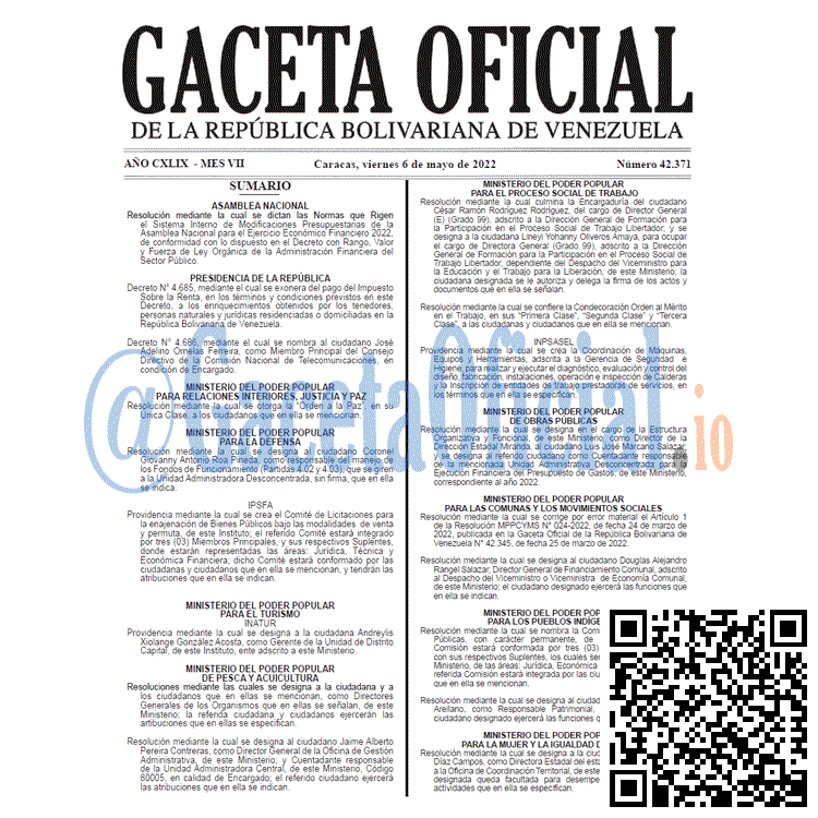Venezuela Gaceta Oficial 42371 del 6 mayo 2022 Venezuela Gaceta Oficial 42371 del 6 mayo 2022