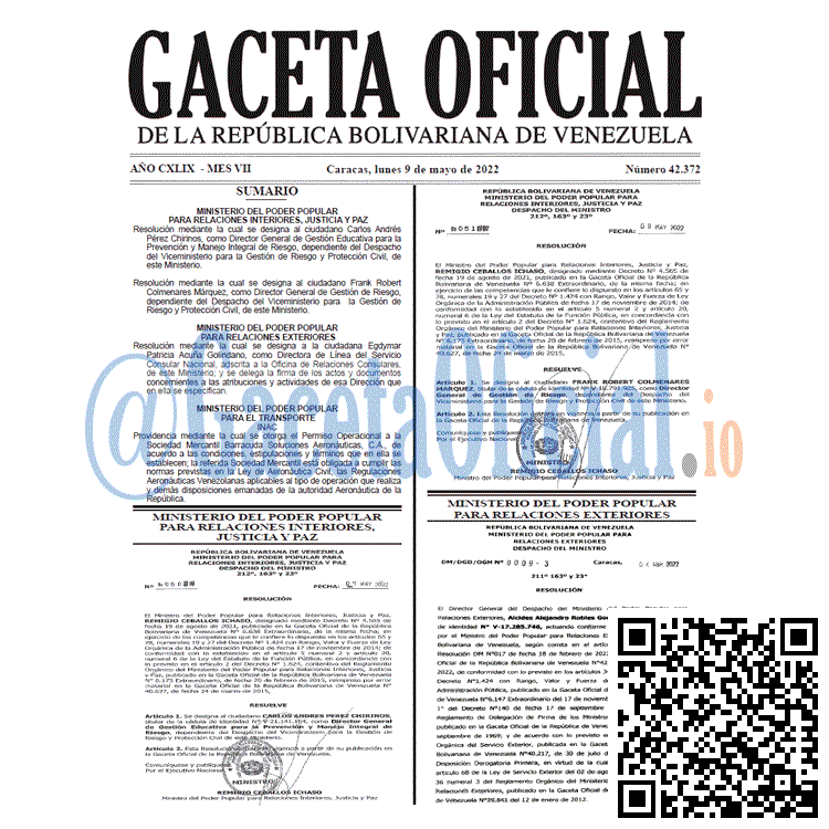 Venezuela Gaceta Oficial 42372 del 9 mayo 2022 Venezuela Gaceta Oficial 42372 del 9 mayo 2022