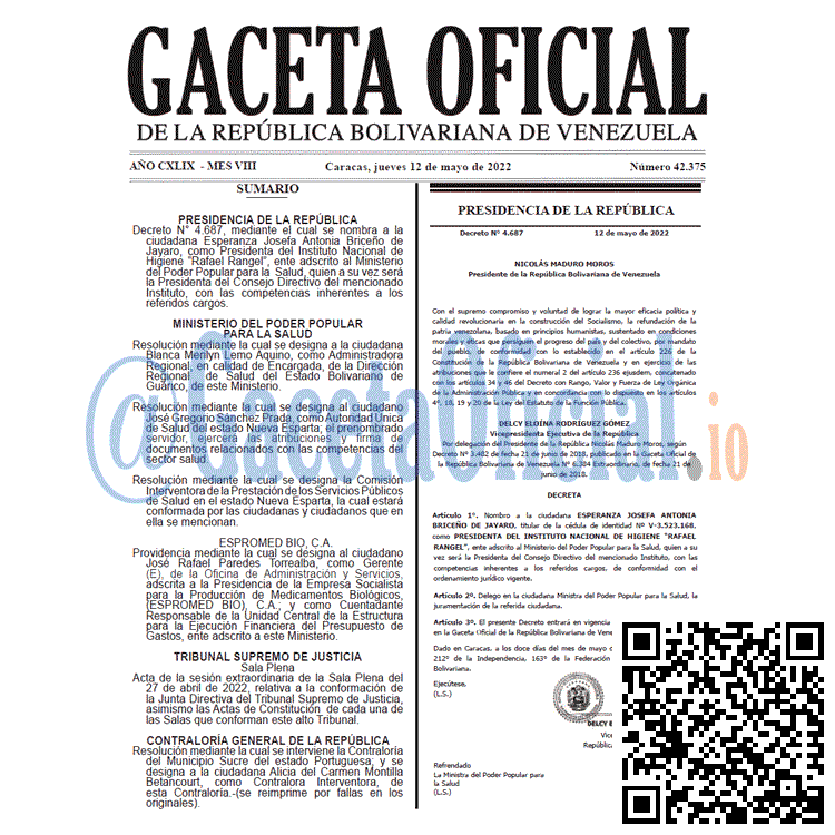 Venezuela Gaceta Oficial 42375 del 12 mayo 2022 Venezuela Gaceta Oficial 42375 del 12 mayo 2022