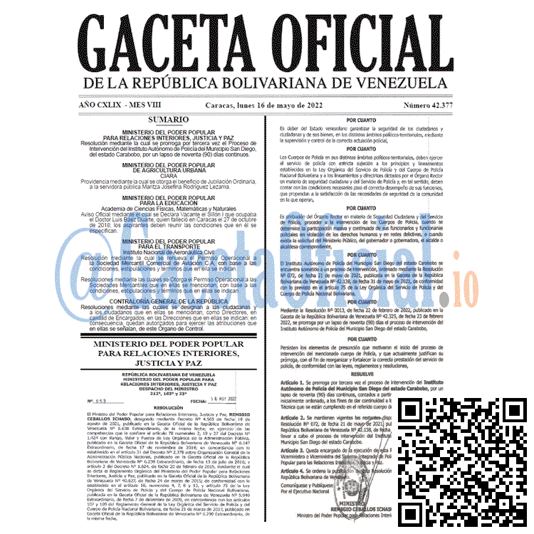 Venezuela Gaceta Oficial 42377 del 16 mayo 2022 Venezuela Gaceta Oficial 42377 del 16 mayo 2022