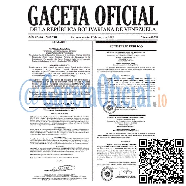Venezuela Gaceta Oficial 42378 del 17 mayo 2022 Venezuela Gaceta Oficial 42378 del 17 mayo 2022